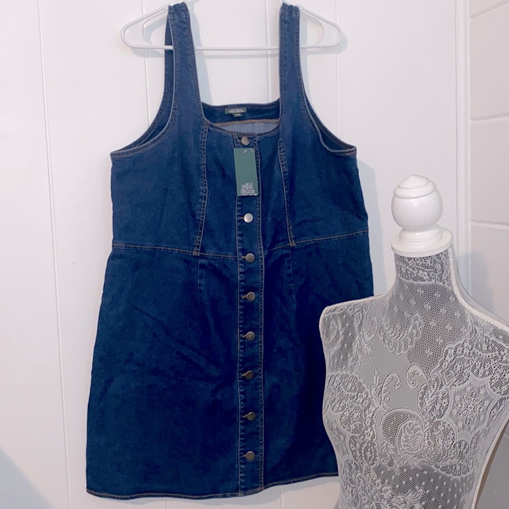 NWT Dark Denim Dress metal  button up
